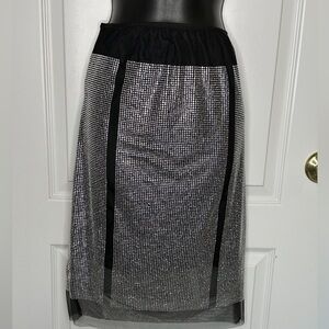 Prada Black and Silver Embellished Rhinestone Sheer Skirt XS Small
